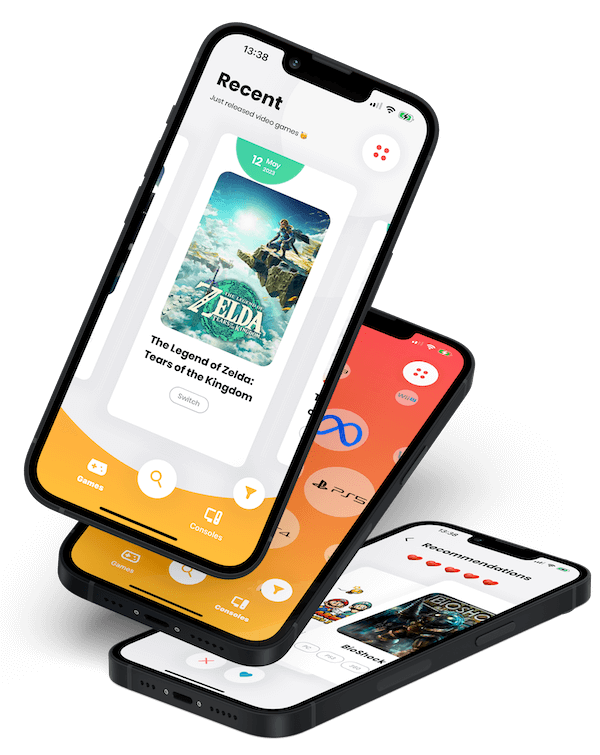 Radion mobile app interface showing game tracking and recommendations