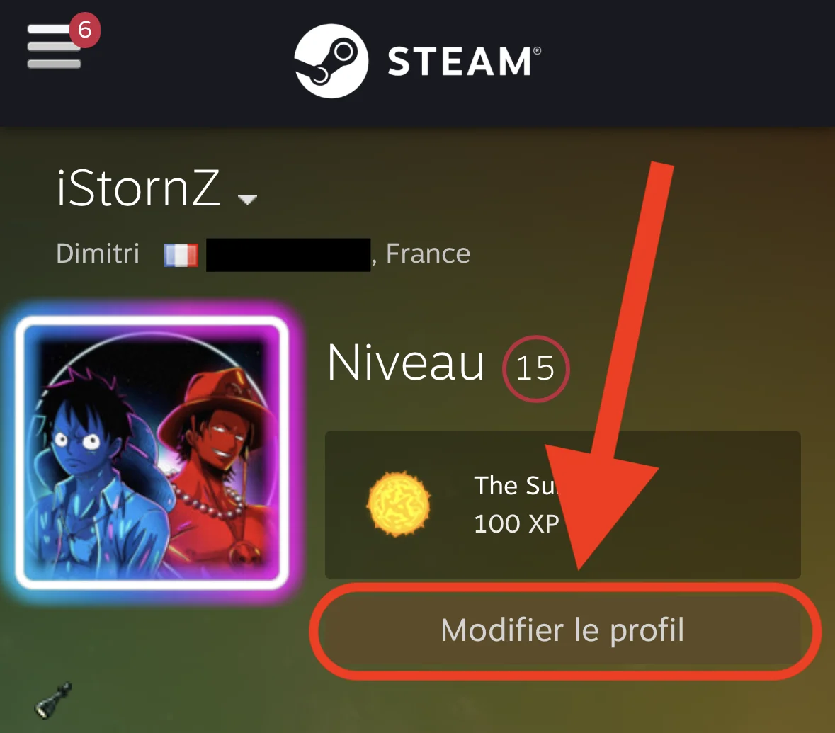 Modification du profil Steam mobile