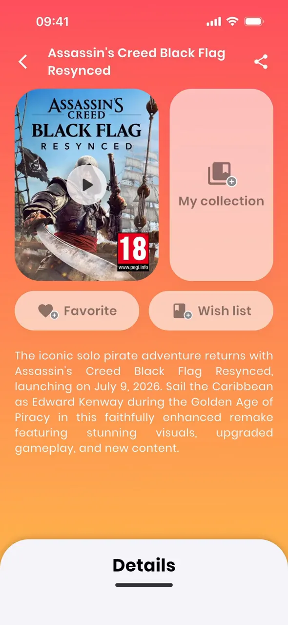Radion lists screen with wishlist and favorites