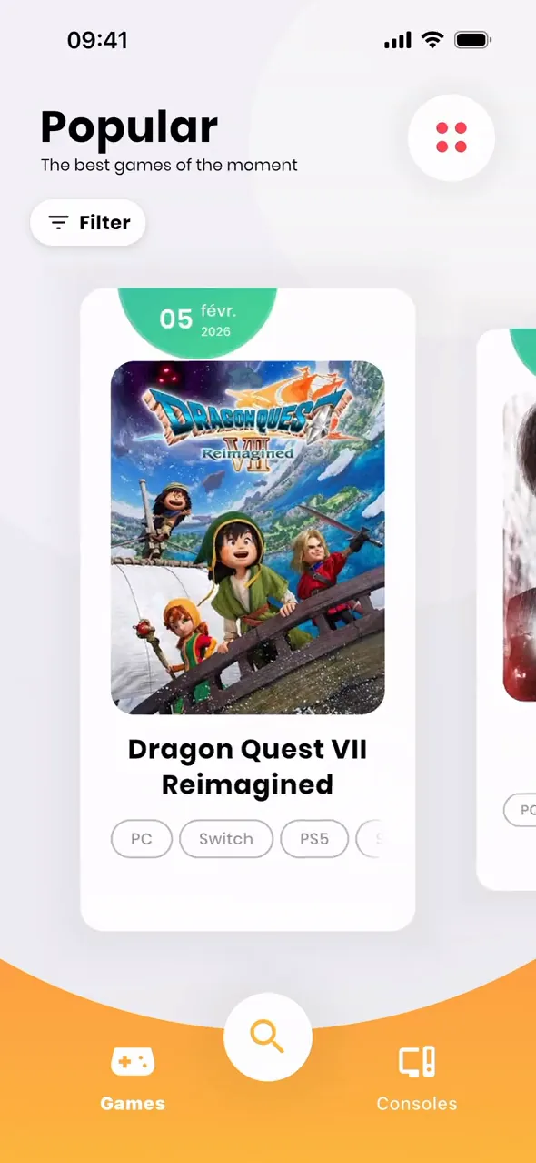 Radion explore screen with game catalog